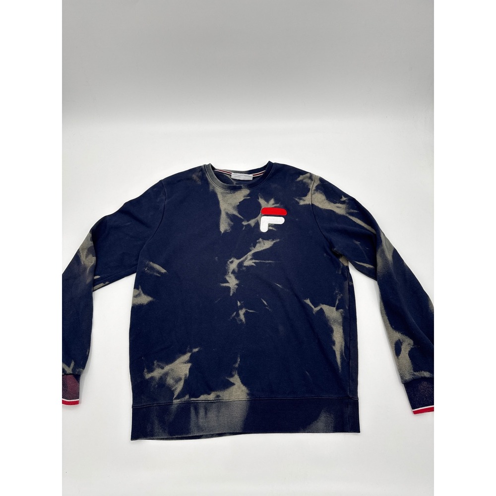 Fila Mens Acid Wash Tie Dye Crewneck Sweatshirt Navy Medium Embroidered Logo
